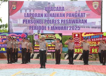 Tiga Puluh Tujuh Personil Polres Pesawaran Naik Pangkat, Kapolres Pimpin Upacara