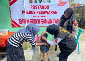 Polres Pesawaran Gandeng Puskesmas Bernung Gelar Posyandu Balita, Cegah Stunting Sejak Dini