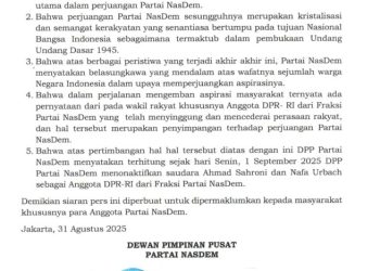 NasDem Copot Ahmad Sahroni & Nafa Urbach: Tindakan yang Terlambat dan Menyisakan Luka Kepercayaan Publik