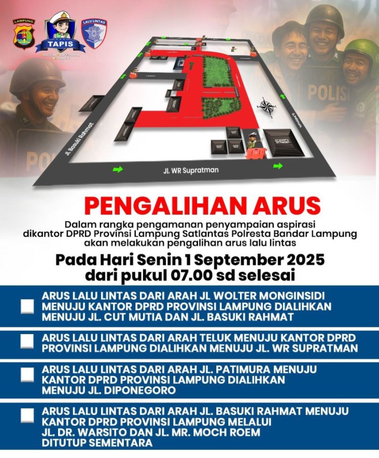 Pengalihan Arus Lalu Lintas di Sekitar DPRD Lampung: Satlantas Imbau Warga Perhatikan Jalur Alternatif