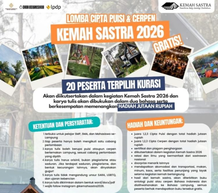 Didukung Kementerian Kebudayaan Republik Indonesia, Lomba Sastra 2026 Tawarkan Kemah Literasi Gratis