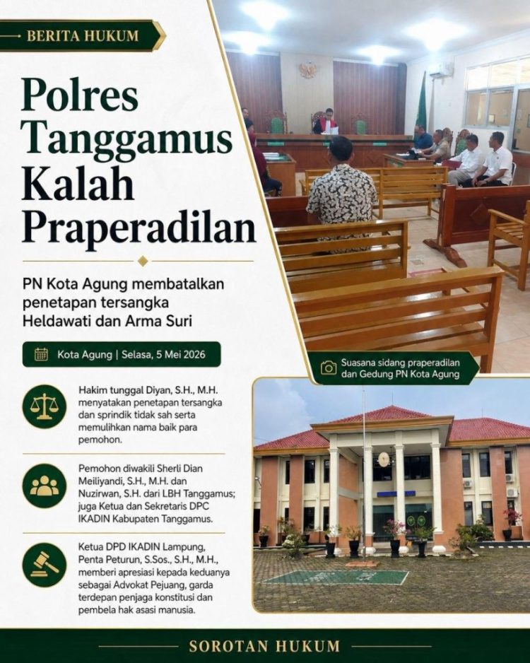 LBH Tanggamus Menang Praperadilan, Penetapan Tersangka Dibatalkan Pengadilan