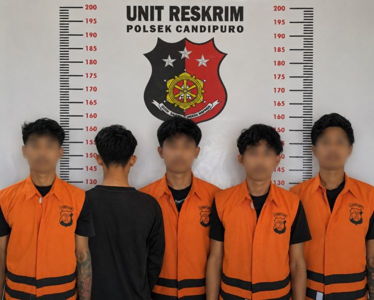 Tekab 308 dan Polsek Candipuro Ringkus Lima Pelaku Curanmor, Motor Korban Ditemukan di Lampung Timur
