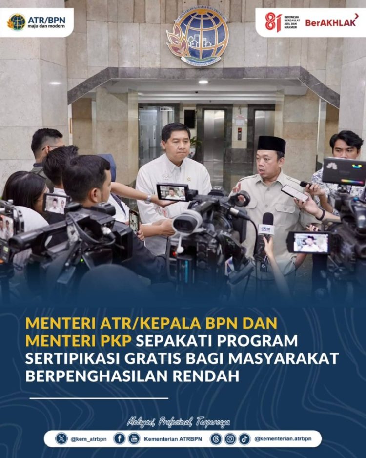 Dukung Program Tiga Juta Rumah, ATR/BPN Siapkan Sertipikasi Gratis untuk Masyarakat Berpenghasilan Rendah