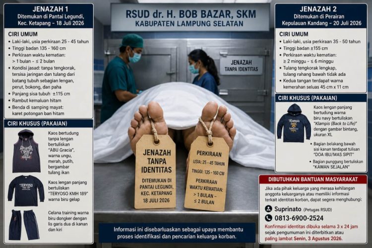 Dua Jenazah Misterius Ditemukan di Laut Lampung Selatan, RSUD Bob Bazar Buka Identifikasi