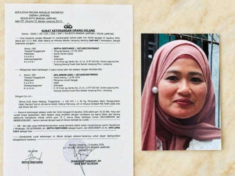 Warga Bandar Lampung, Ida Ambar Sari Pergi Tanpa Pamit dan Belum Ditemukan